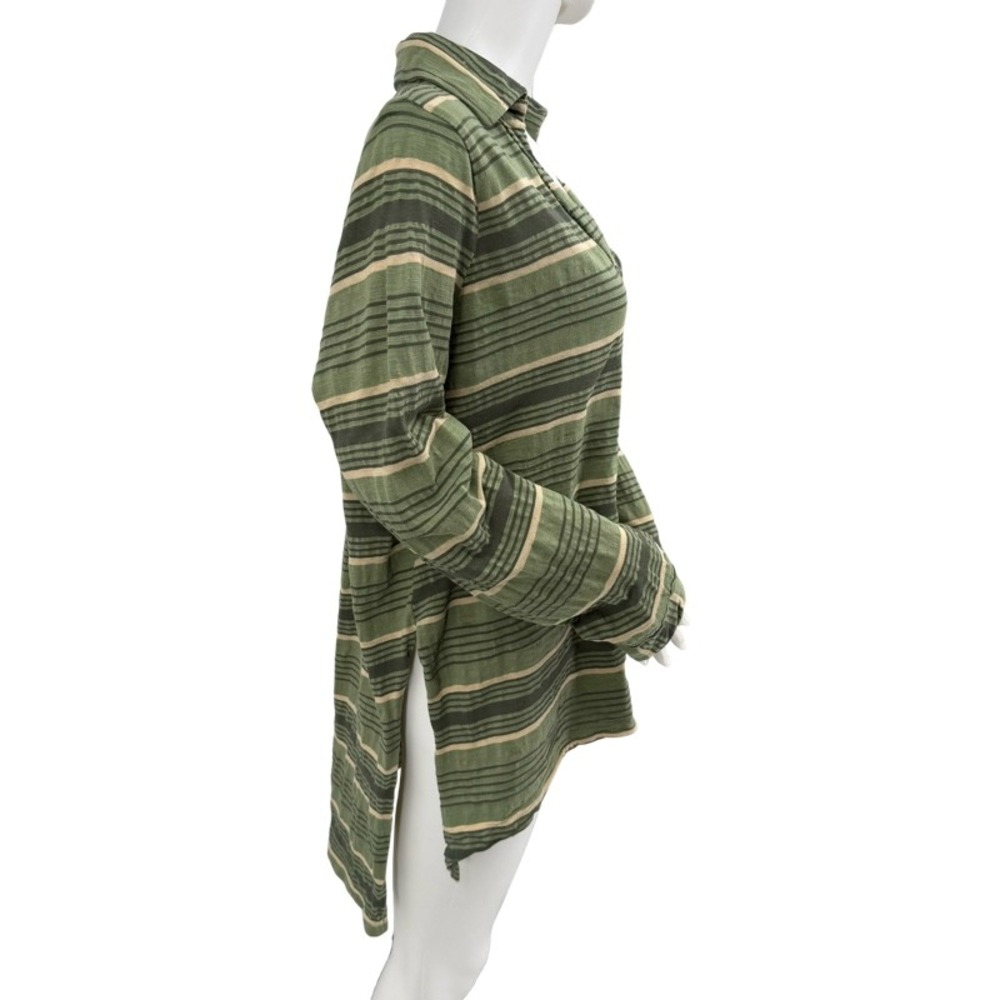 FREE PEOPLE BEACH Breaker Medium Top Green Striped V-Neck High Low Boho Vacation - Picture 7 of 16